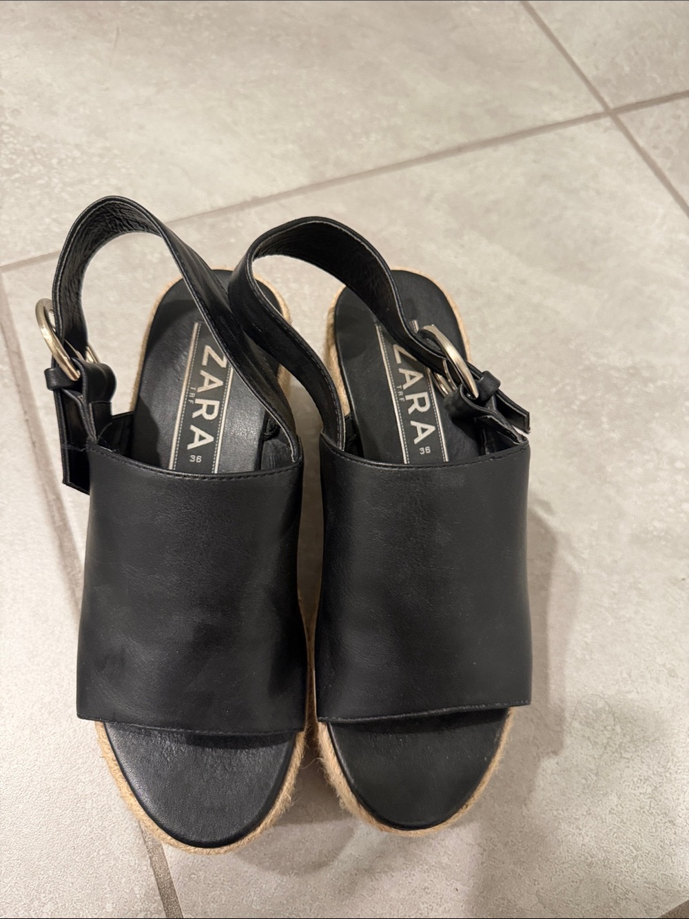 Zara Black Leather Espadrille Slingback Platforms